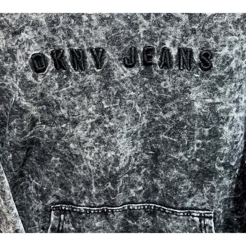 Men’s Dkny Jeans Acid-Wash Large Gray Hooded Sweatshirt Pullover Kangaroo Pocket - Picture 3 of 7